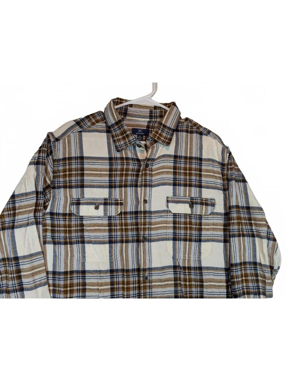 George Plaid Flannel Button Front Dual Pocket Long Sleeve Shirt Mens XL